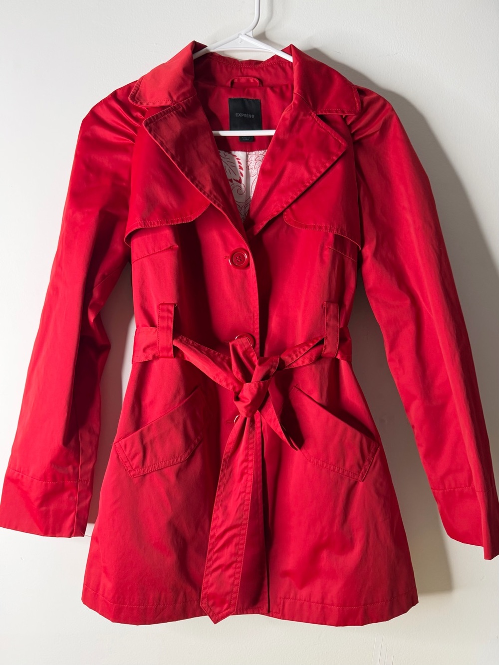 Express Red Trench Coat with Tie Waist